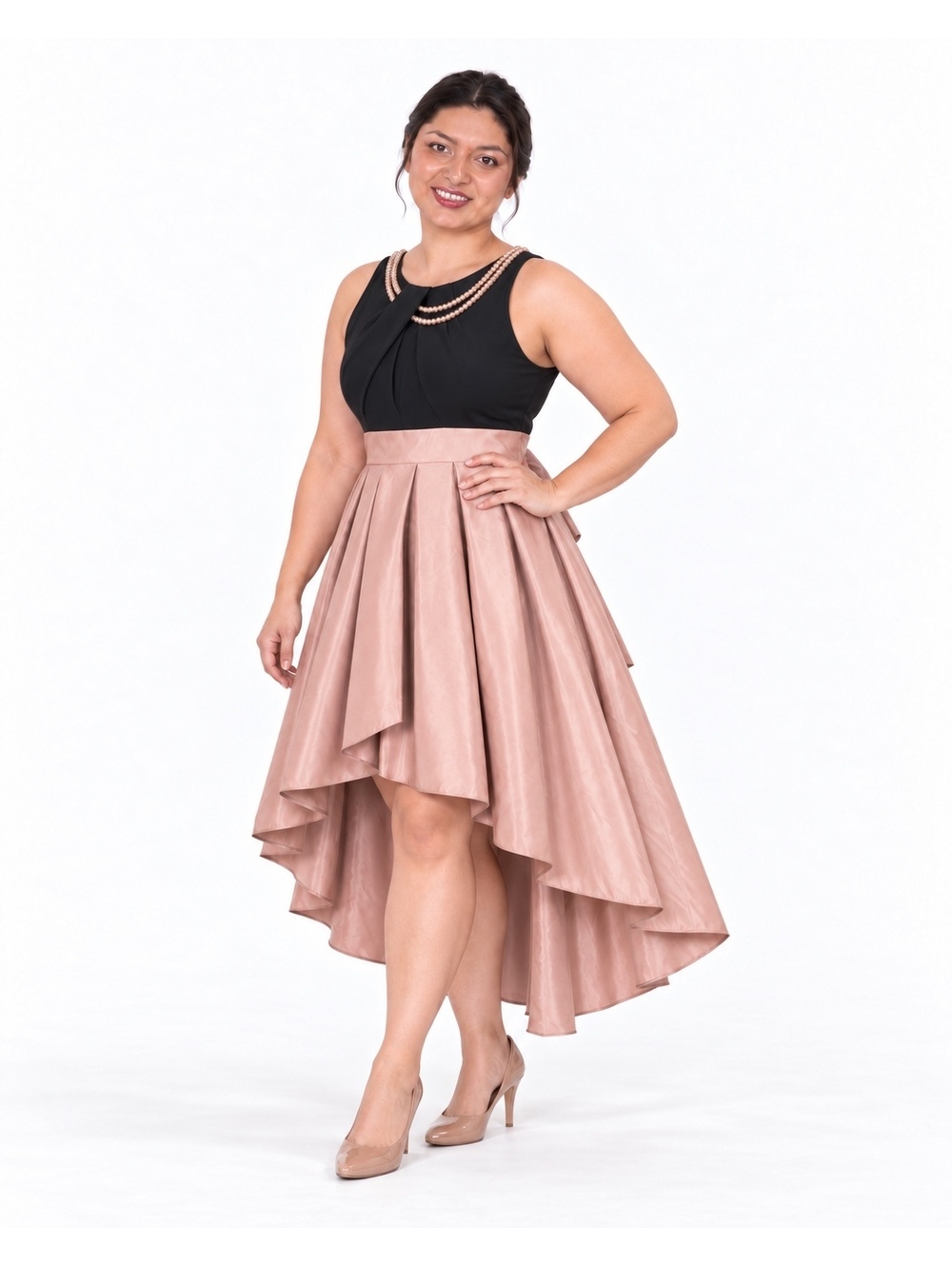 SLNY Elegant Black and Pink High-Low Dress Size 6